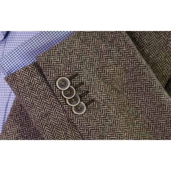 Massimo Dutti Men's Brown Herringbone Tweed 2-Btn Wool Blazer Jacket 44R - Picture 6 of 9